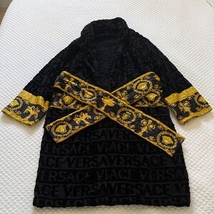 New Versace Black Robe with Gold Baroque Belt & Cuffs